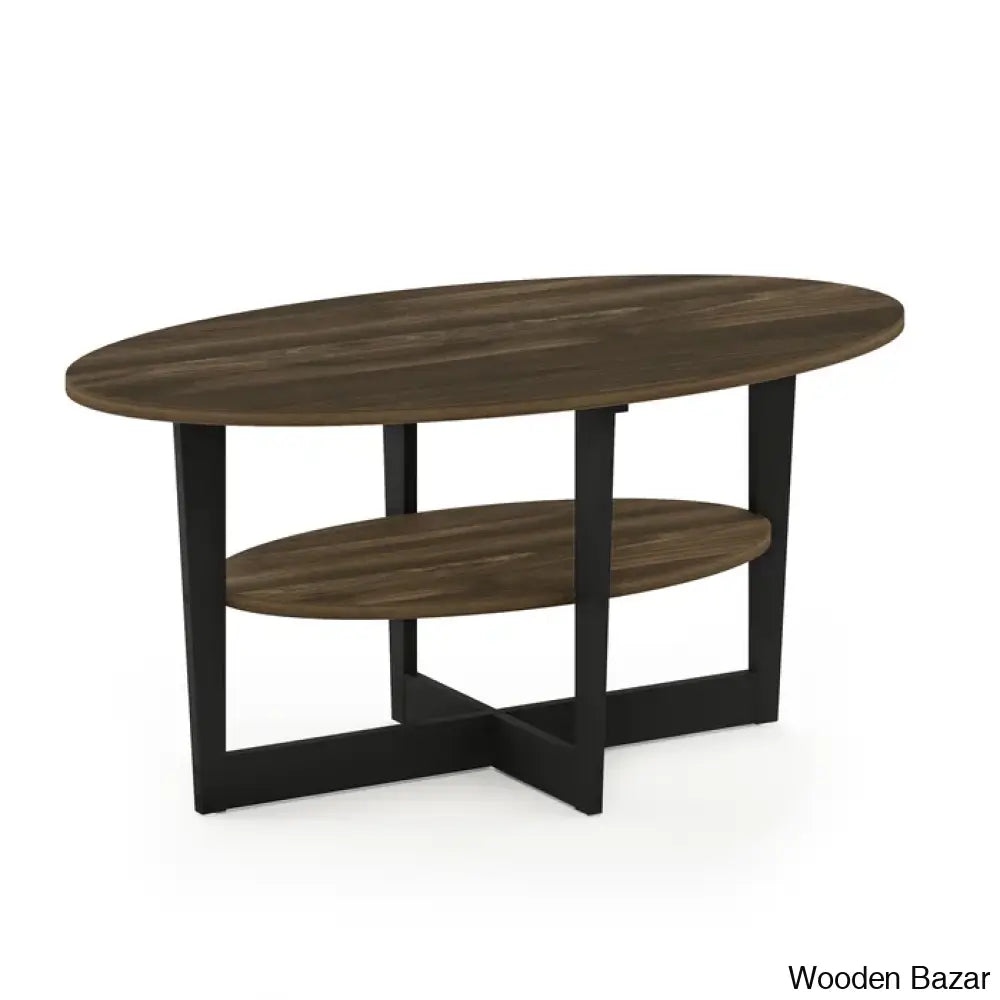 Sledn Oval Coffee And Center Table With Storage Columbia Walnut