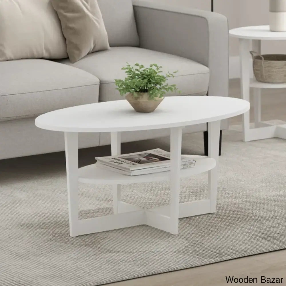 Sledn Oval Coffee And Center Table With Storage White