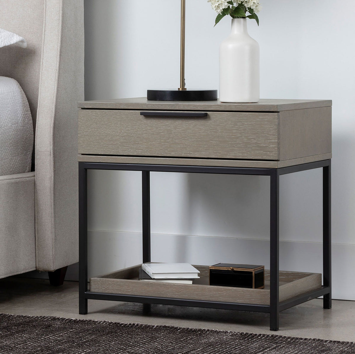 Kevalose Leg 1-Drawer Bedside Table - Wooden Bazar