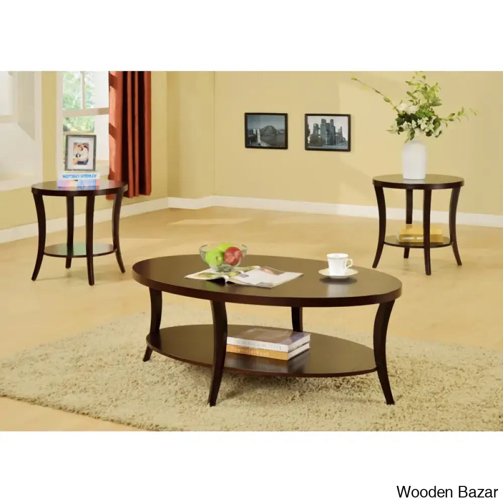 Smajila Single Oval Coffee And Center Table With Shelf