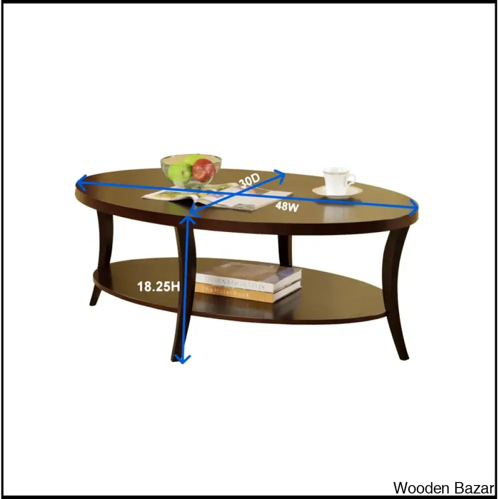 Smajila Single Oval Coffee And Center Table With Shelf