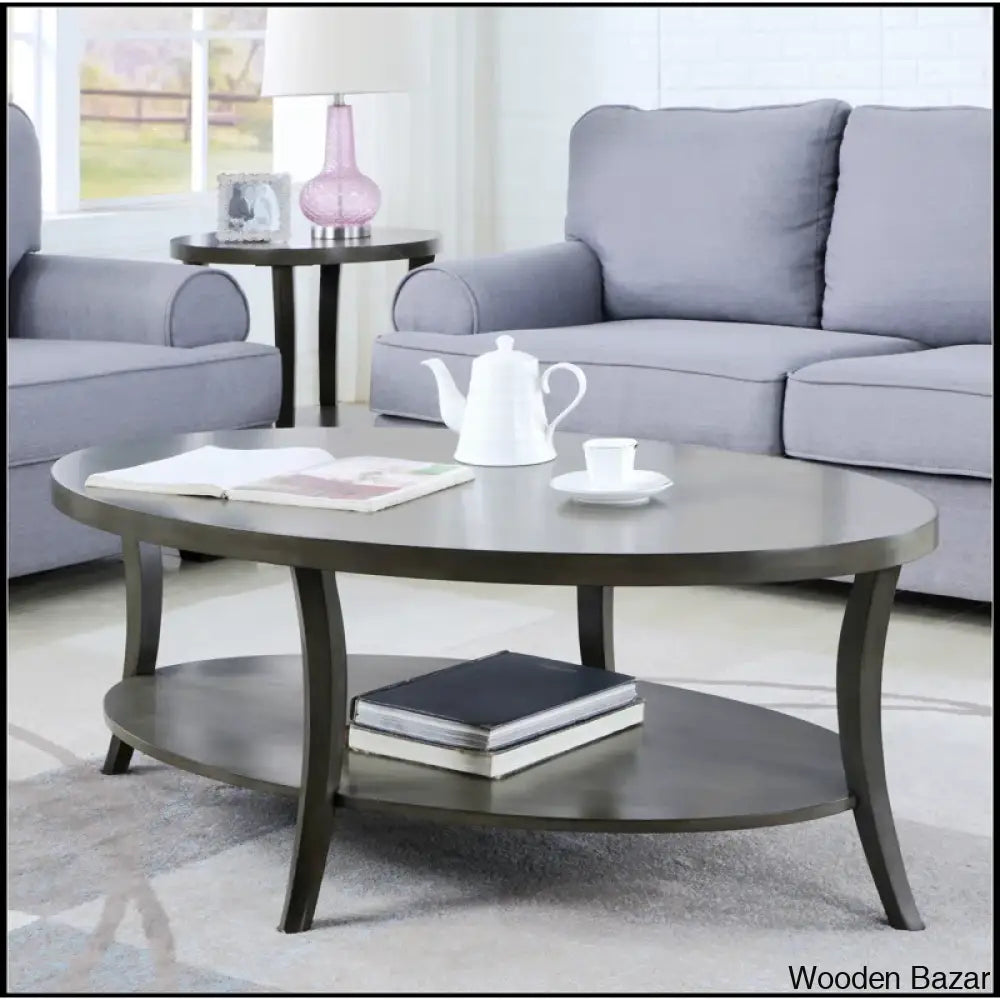 Smajila Single Oval Coffee And Center Table With Shelf