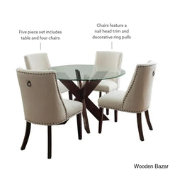 Smiley Best 4 Seater Round Glass Top Dining Set