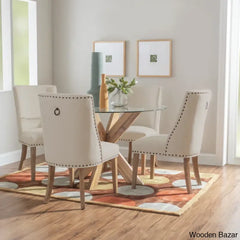 Smiley Best 4 Seater Round Glass Top Dining Set Tan