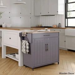 Solid Wood Top Kitchen Island Trolley Cart Cabinet Kitchen Island With Storage