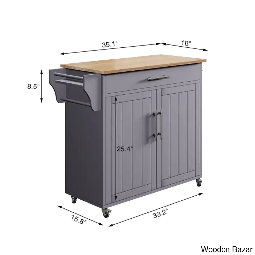 Solid Wood Top Kitchen Island Trolley Cart Cabinet Kitchen Island With Storage