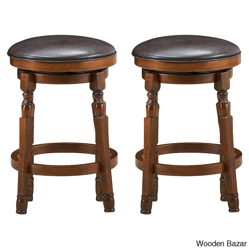 Sorayas Swivel Solid Wood Counter And Bar Stool - Wooden Bazar (24” Seat Height) / 2 Piece