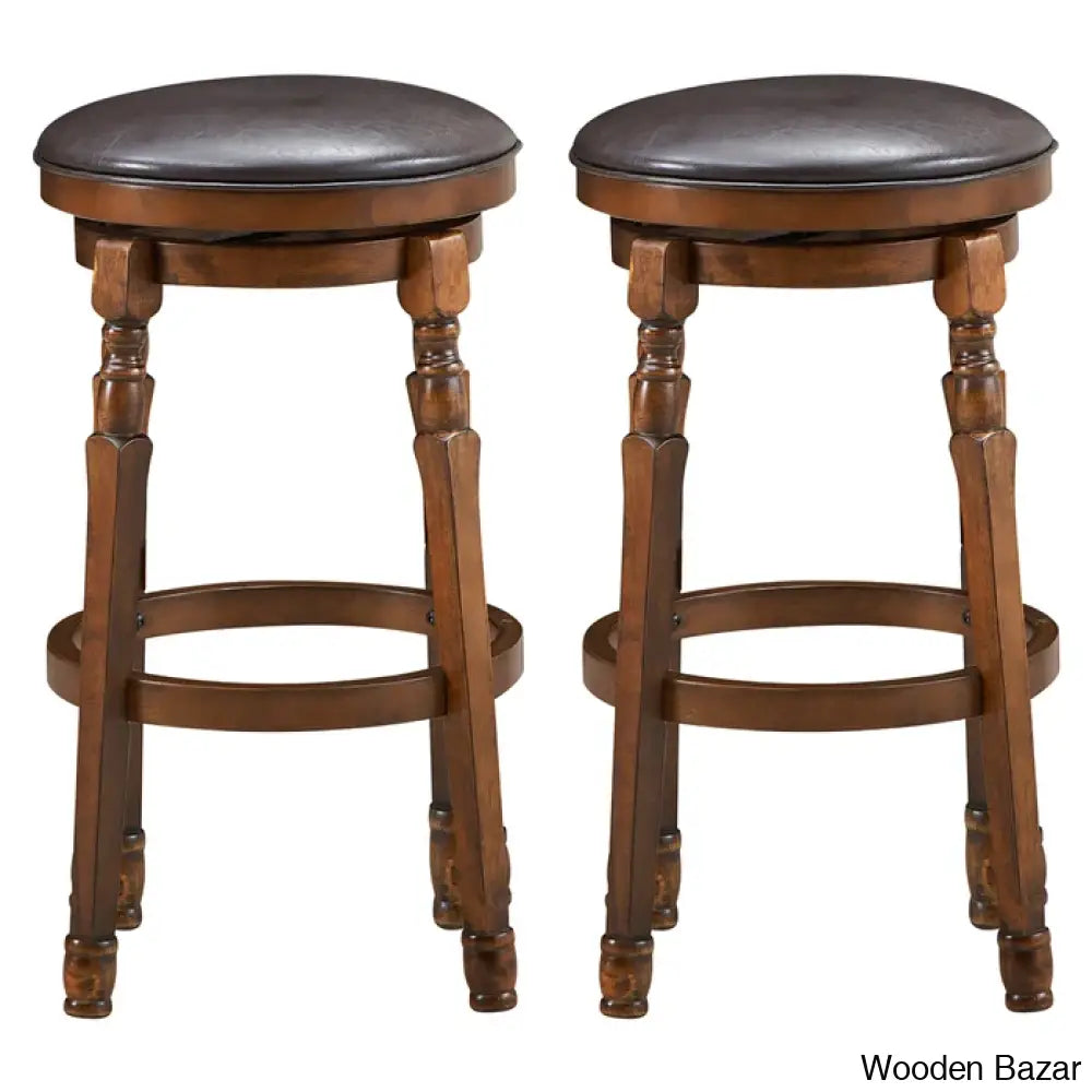 Sorayas Swivel Solid Wood Counter And Bar Stool - Wooden Bazar (29” Seat Height) / 2 Piece