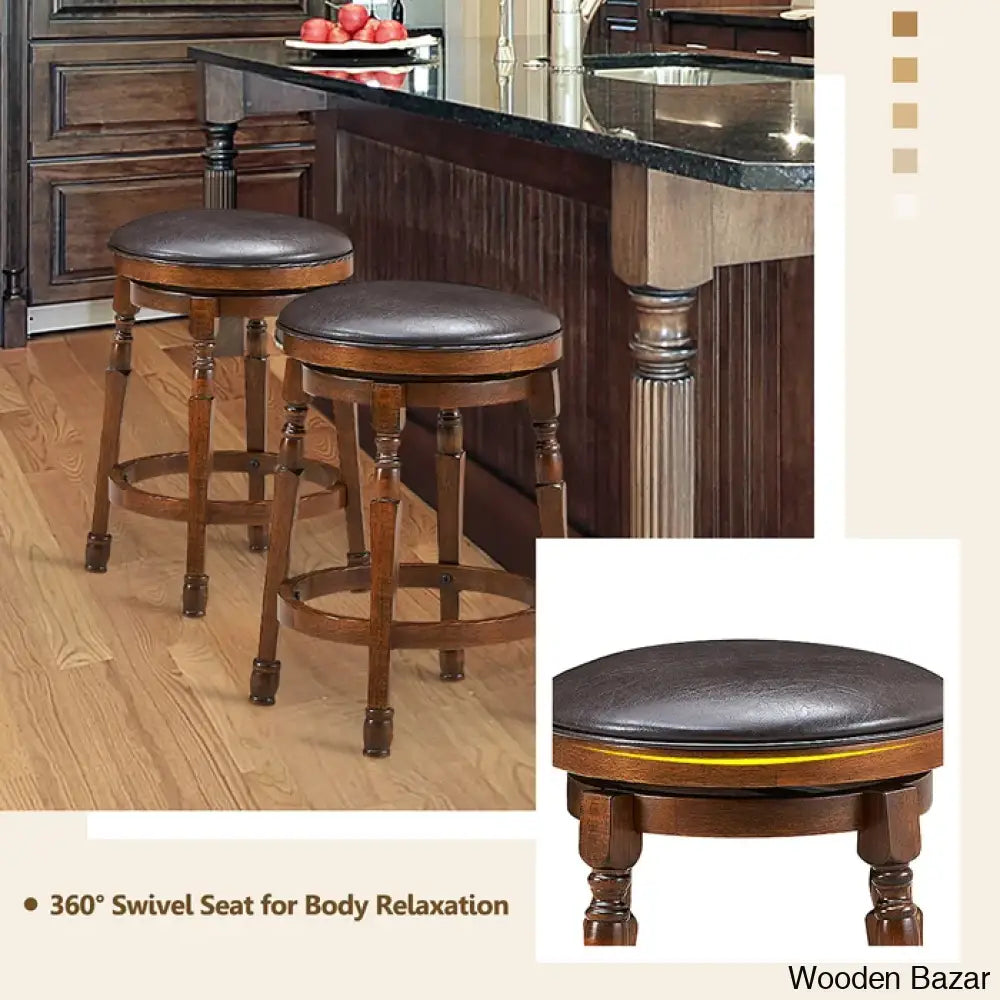 Sorayas Swivel Solid Wood Counter And Bar Stool - Wooden Bazar