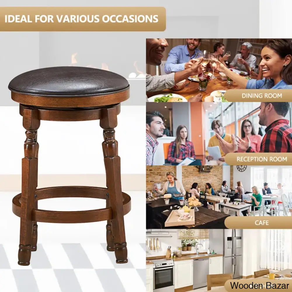 Sorayas Swivel Solid Wood Counter And Bar Stool - Wooden Bazar