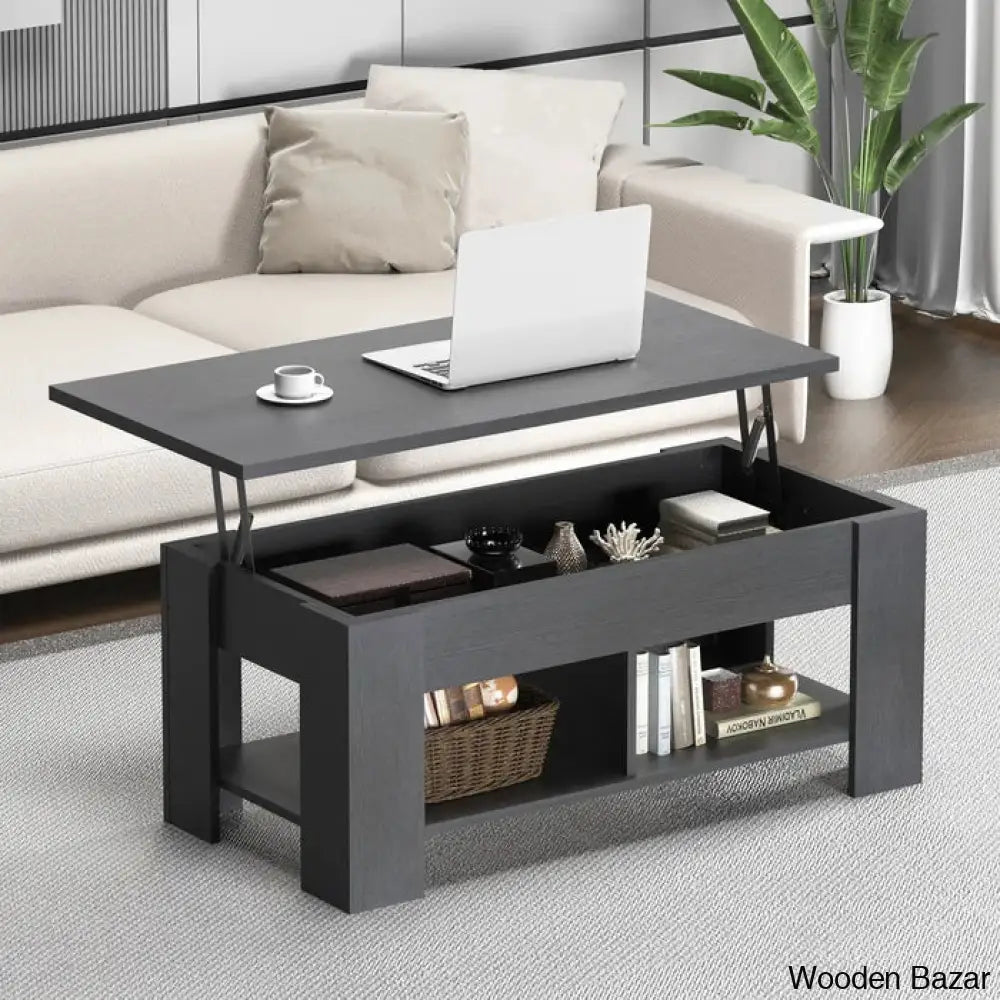 Sparta Black Lift Top Extendable Coffee And Center Table With Storage