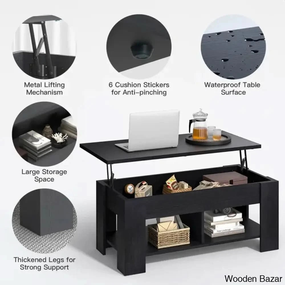 Sparta Black Lift Top Extendable Coffee and Center Table With Storage ...