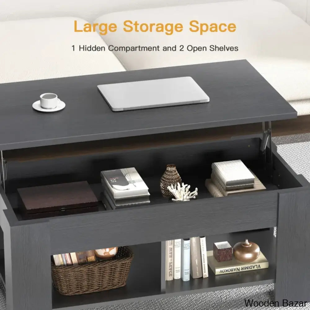 Sparta Black Lift Top Extendable Coffee And Center Table With Storage