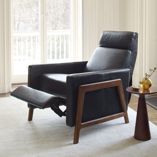 Eazer Wood-Framed Leather Recliner - Wooden Bazar