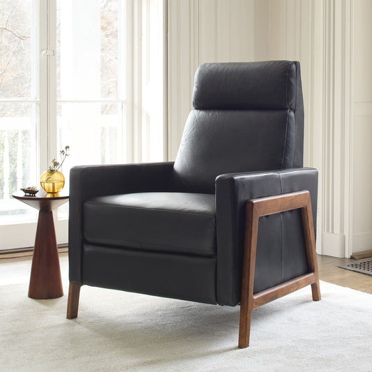 Eazer Wood-Framed Leather Recliner - Wooden Bazar