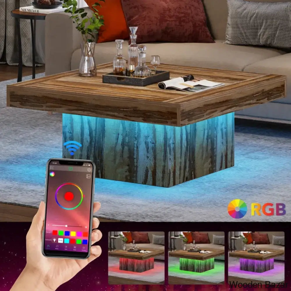 Squarey Led Coffee Table Farmhouse And Center