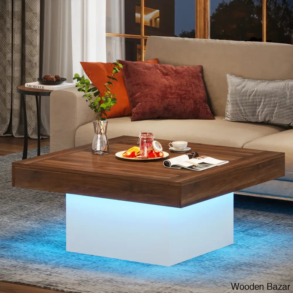 Squarey Led Coffee Table Farmhouse And Center Brown