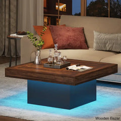 Squarey Led Coffee Table Farmhouse And Center Rustic Brown