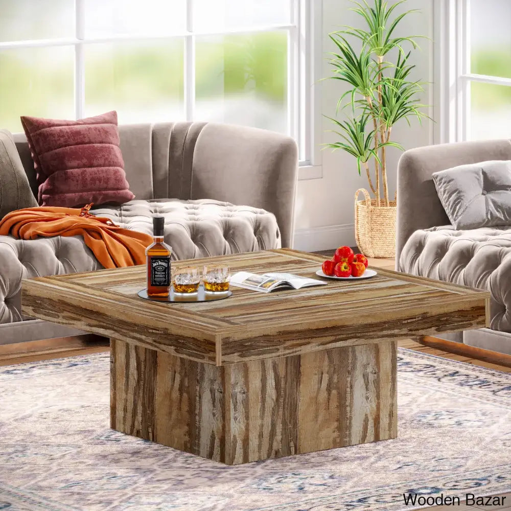 Squarey Led Coffee Table Farmhouse And Center Rustic Oak