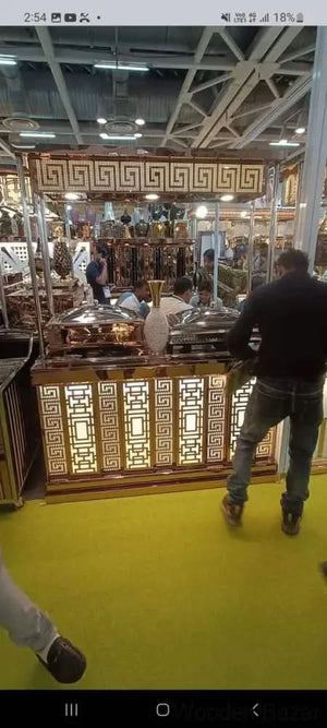 Stainless Steel Wedding Golden Buffet Counter - Wooden Bazar