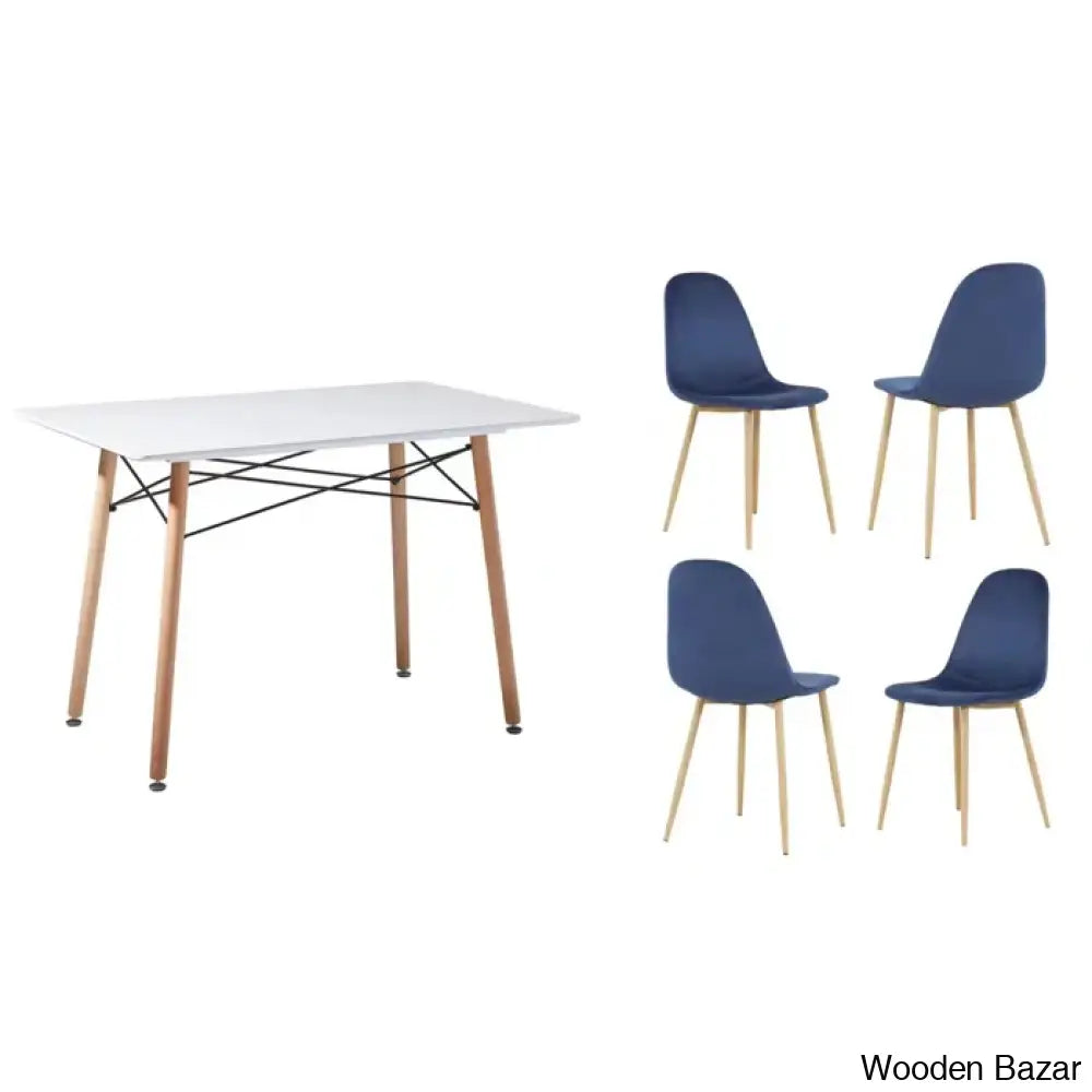 Stanton Modern 4 Seater Dining Table Set - Wooden Bazar Blue