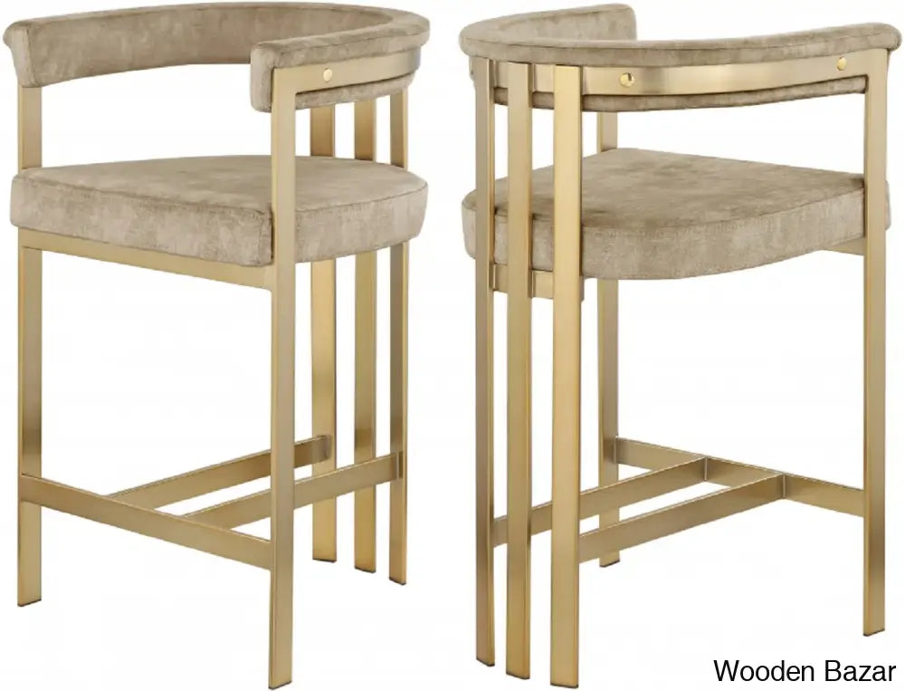 Stasiaz Upholstered Swivel 26.4’’ Counter And Bar Stool With Metal Frame (Set Of 2) Beige