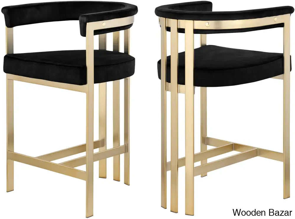 Stasiaz Upholstered Swivel 26.4’’ Counter And Bar Stool With Metal Frame (Set Of 2) Black