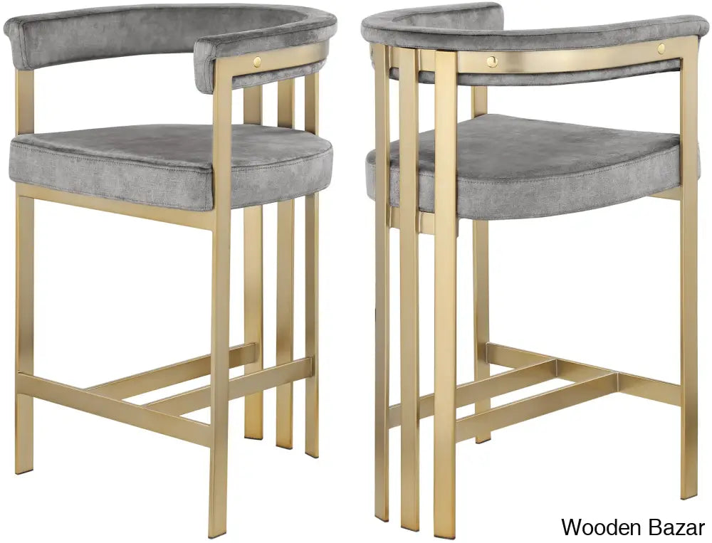 Stasiaz Upholstered Swivel 26.4’’ Counter And Bar Stool With Metal Frame (Set Of 2) Gray