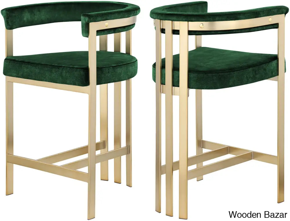 Stasiaz Upholstered Swivel 26.4’’ Counter And Bar Stool With Metal Frame (Set Of 2) Green