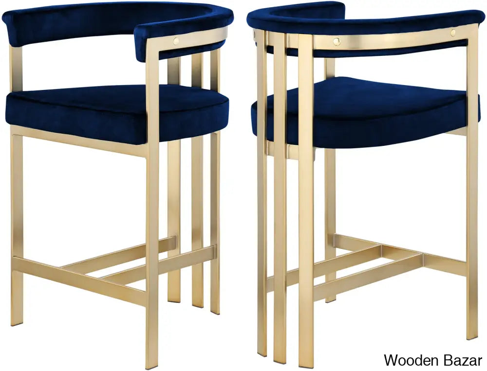 Stasiaz Upholstered Swivel 26.4’’ Counter And Bar Stool With Metal Frame (Set Of 2) Navy