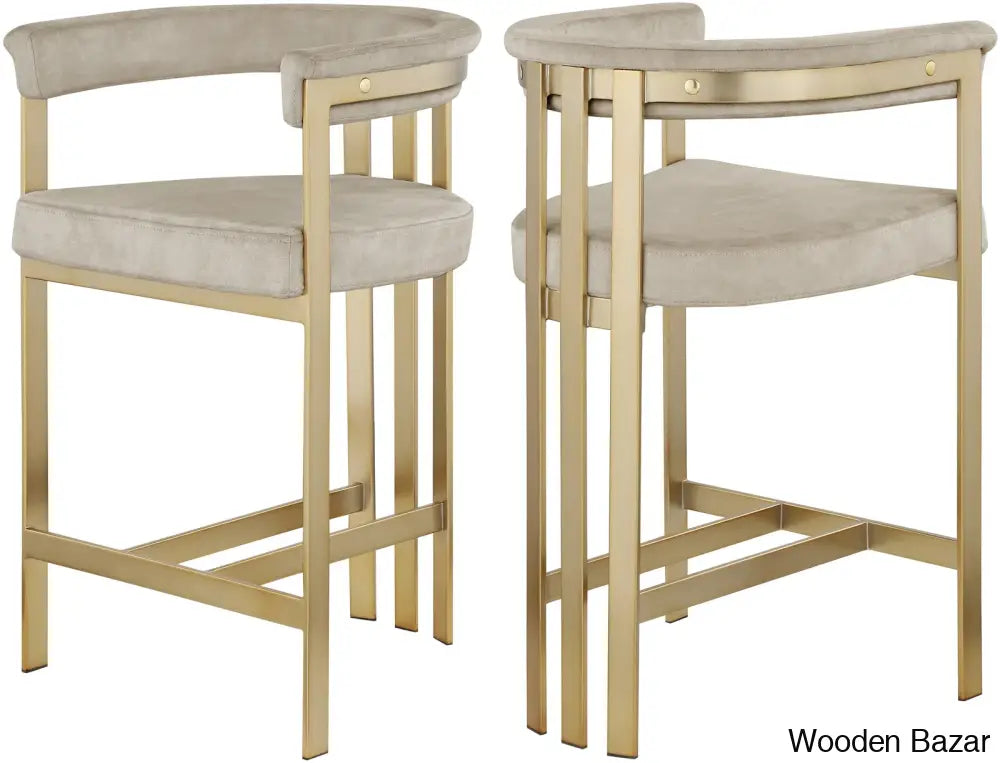 Stasiaz Upholstered Swivel 26.4’’ Counter And Bar Stool With Metal Frame (Set Of 2) Stone