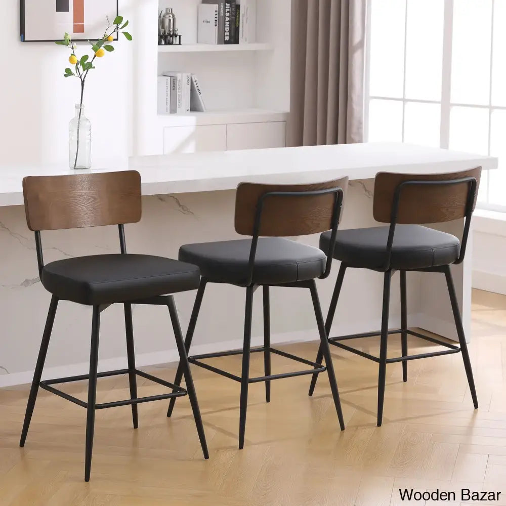 Storc Swivel Upholstered Counter & Bar Stool (Set Of 3) Black / (29’’ Seat Height)