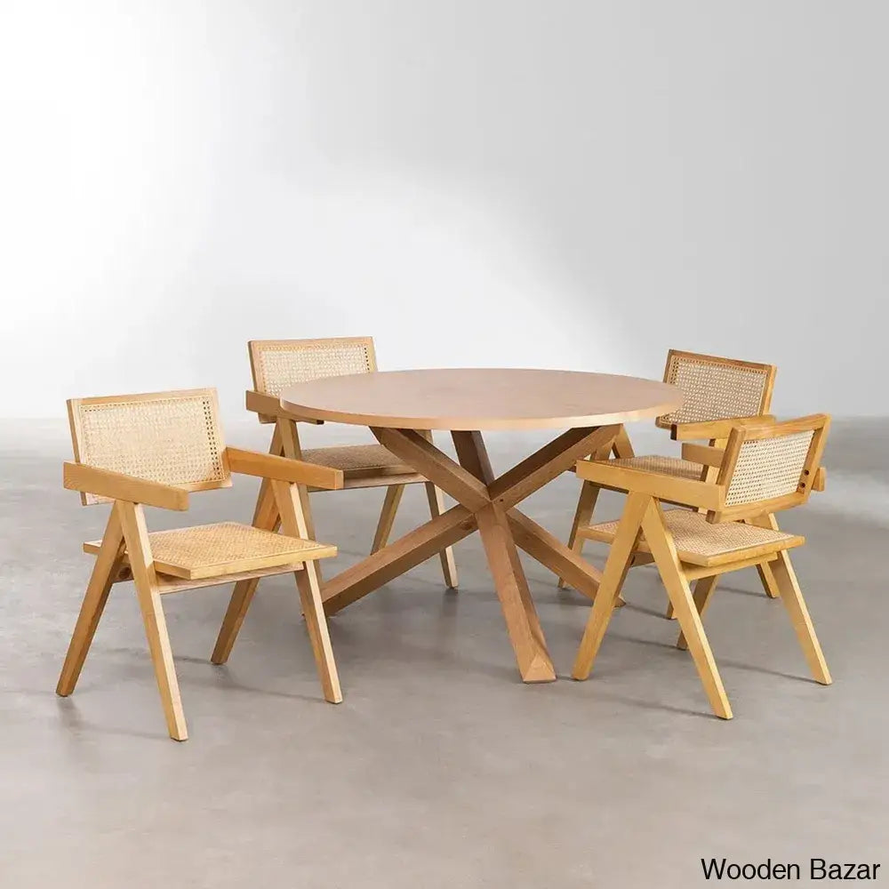 Stylish Round Dining Table Set With 4 Armrest Chairs