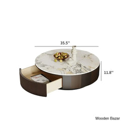 Sumoo 35.5’’ Wood Brown Round Coffee Table Faux Marble Table-Top And Center Table