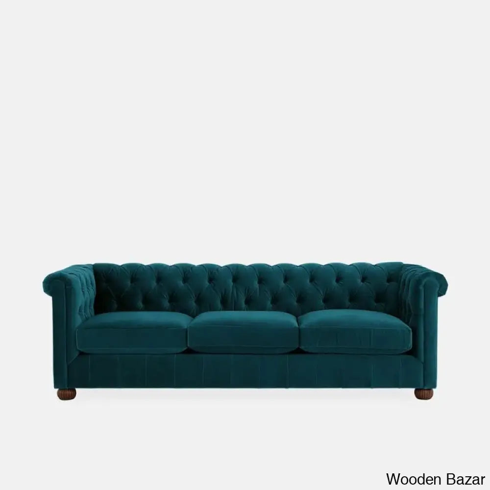 Sutta Premium Chesterfield 3 Seater Sofa - Wooden Bazar Bottle Green