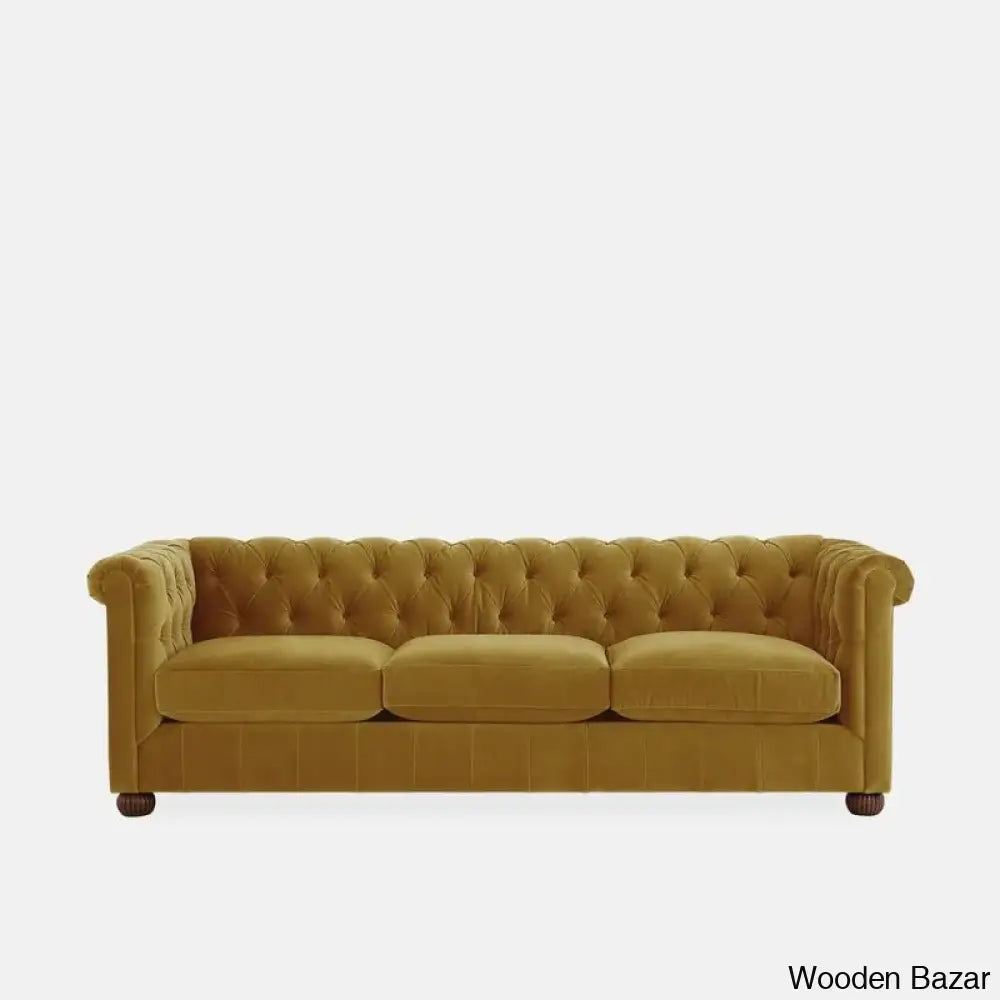 Sutta Premium Chesterfield 3 Seater Sofa - Wooden Bazar Mustard