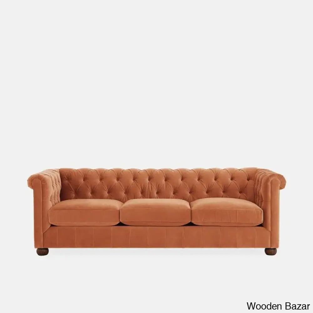 Sutta Premium Chesterfield 3 Seater Sofa - Wooden Bazar Orange