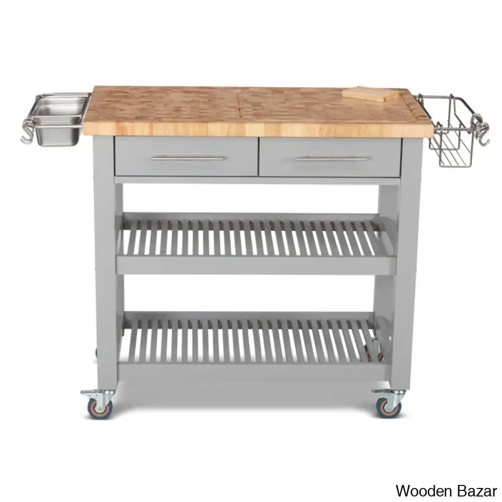 Sydney 38.30’’ Wide Rolling Kitchen Cart Trolley Cart Cabinet Kitchen Island With Storage