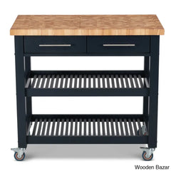 Sydney 38.30’’ Wide Rolling Kitchen Cart Trolley Cart Cabinet Kitchen Island With Storage