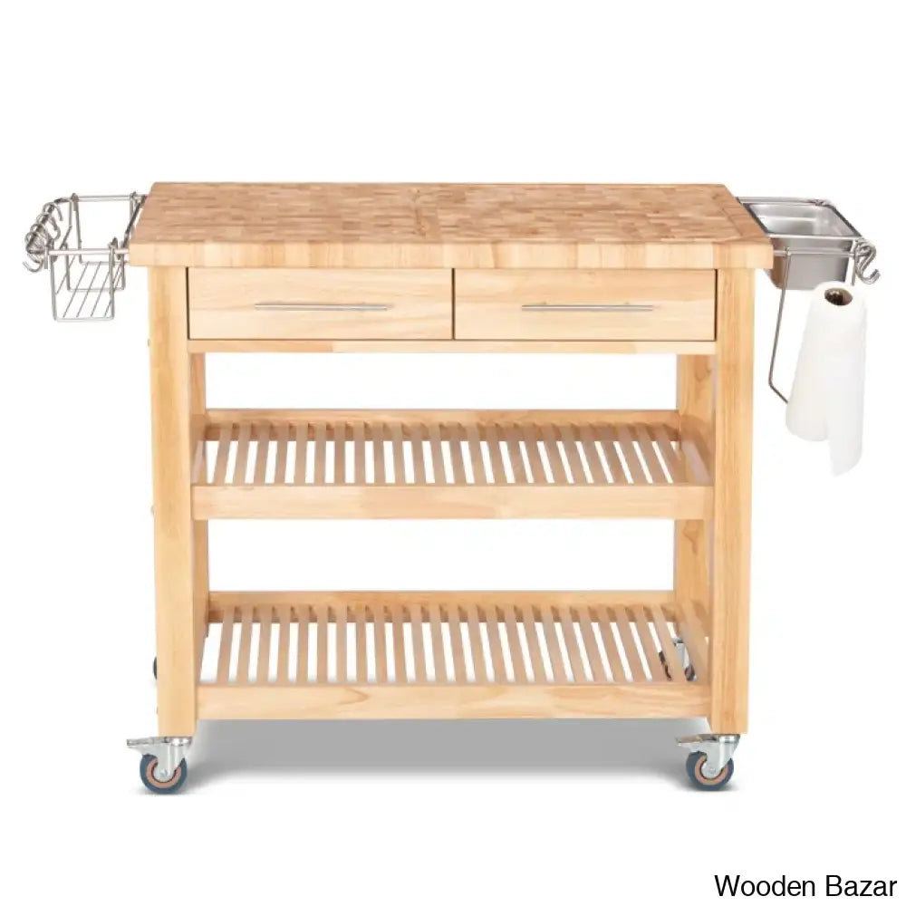 Sydney 38.30’’ Wide Rolling Kitchen Cart Trolley Cart Cabinet Kitchen Island With Storage