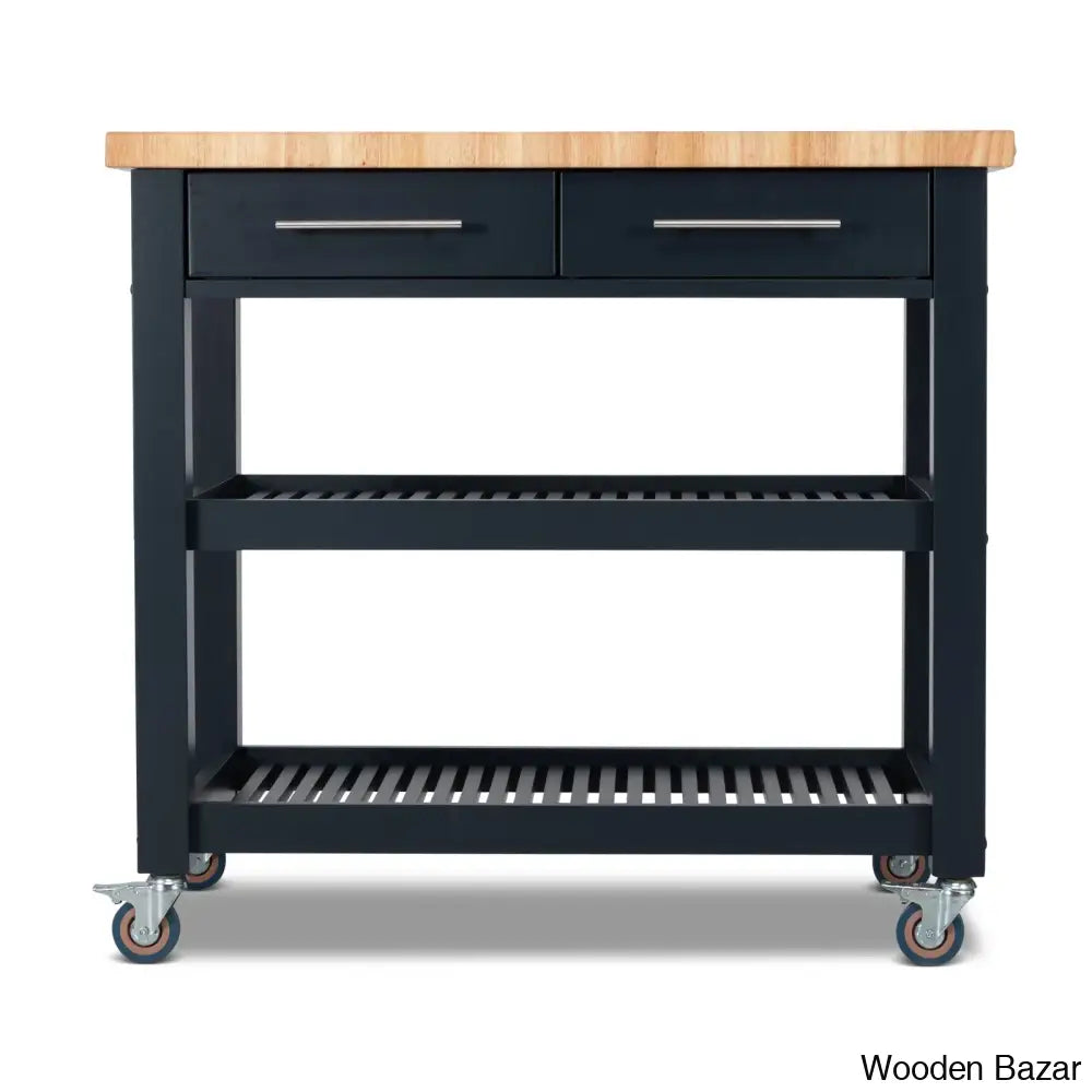 Sydney 38.30’’ Wide Rolling Kitchen Cart Trolley Cart Cabinet Kitchen Island With Storage