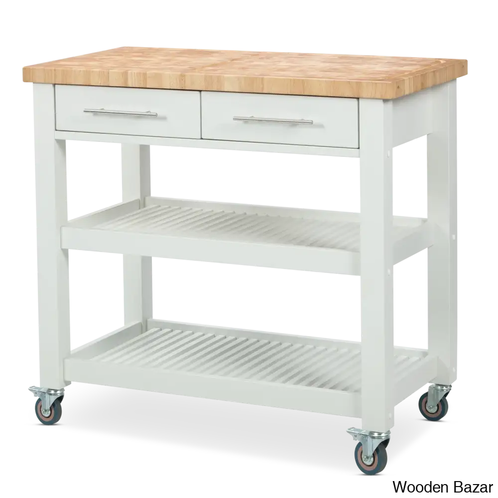 Sydney 38.30’’ Wide Rolling Kitchen Cart Trolley Cart Cabinet Kitchen Island With Storage