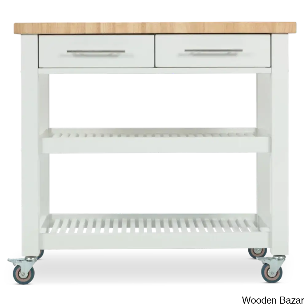 Sydney 38.30’’ Wide Rolling Kitchen Cart Trolley Cart Cabinet Kitchen Island With Storage