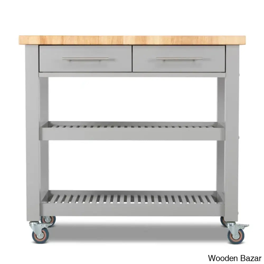 Sydney 38.30’’ Wide Rolling Kitchen Cart Trolley Cart Cabinet Kitchen Island With Storage