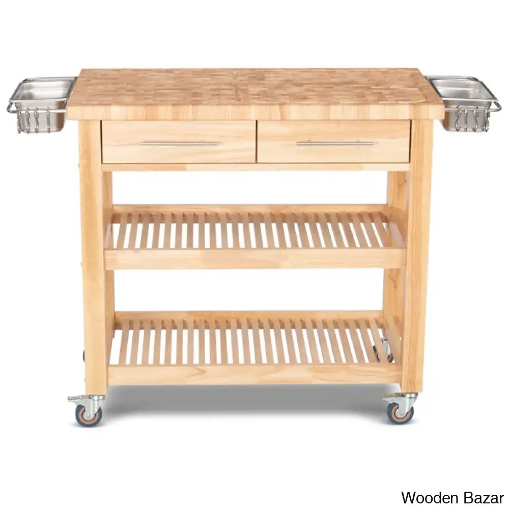 Sydney 38.30’’ Wide Rolling Kitchen Cart Trolley Cart Cabinet Kitchen Island With Storage