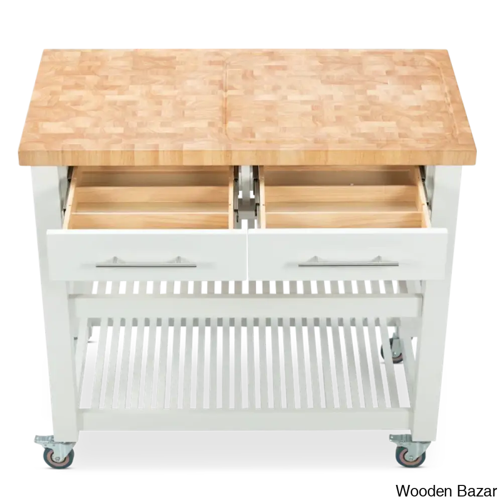 Sydney 38.30’’ Wide Rolling Kitchen Cart Trolley Cart Cabinet Kitchen Island With Storage