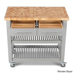 Sydney 38.30’’ Wide Rolling Kitchen Cart Trolley Cart Cabinet Kitchen Island With Storage