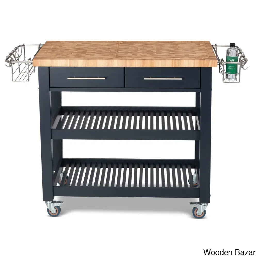 Sydney 38.30’’ Wide Rolling Kitchen Cart Trolley Cart Cabinet Kitchen Island With Storage