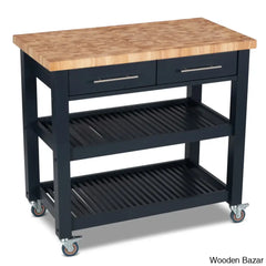 Sydney 38.30’’ Wide Rolling Kitchen Cart Trolley Cart Cabinet Kitchen Island With Storage