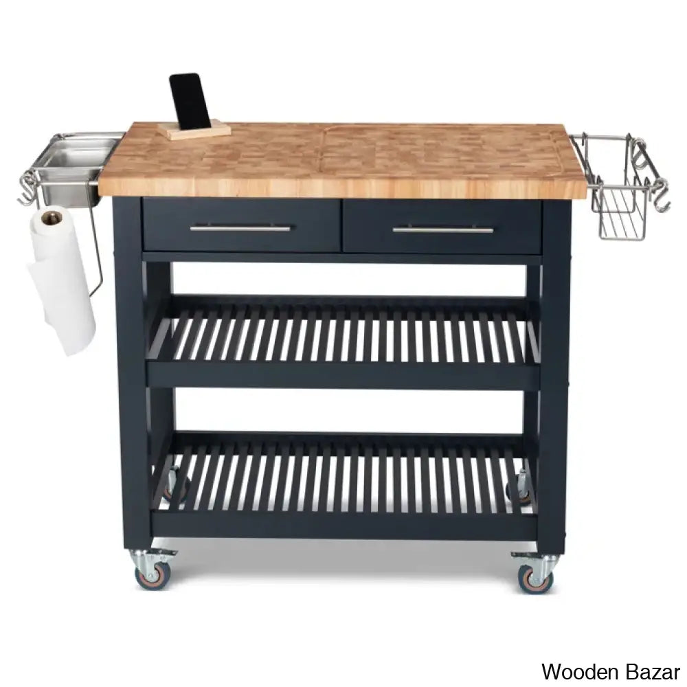 Sydney 38.30’’ Wide Rolling Kitchen Cart Trolley Cart Cabinet Kitchen Island With Storage